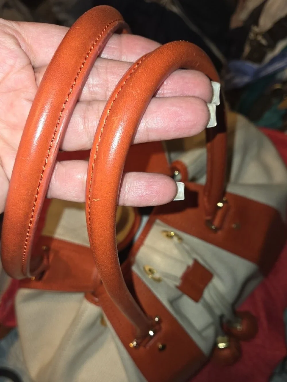 Tory Burch Cream Canvas Tote with Tan Leather Trim
